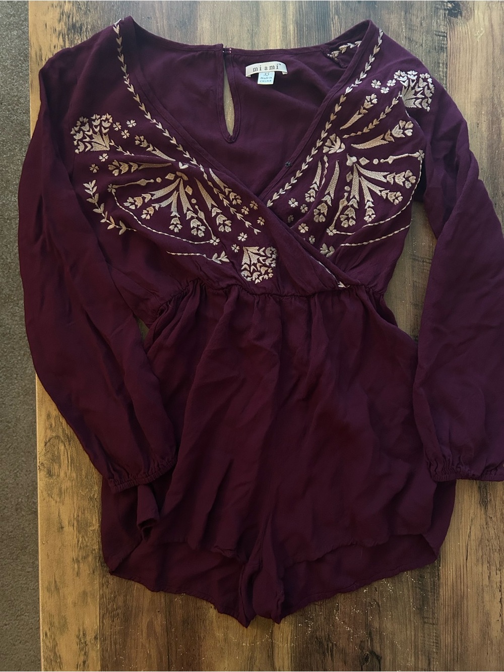 Plum Embroidered Romper, XS